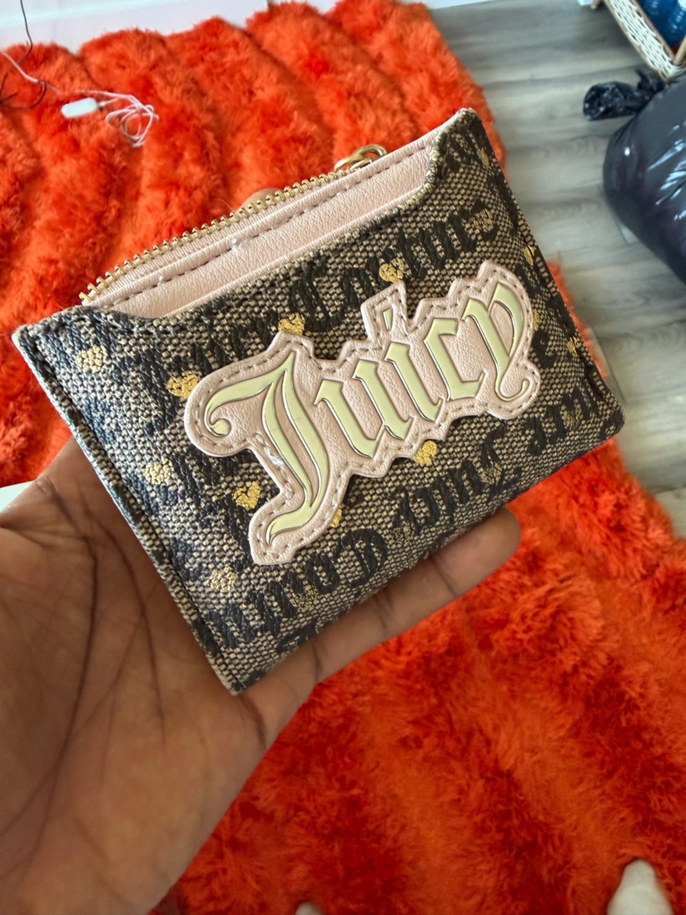 Bird by Juicy Couture Brown Monogram Card Holder with Pink Logo